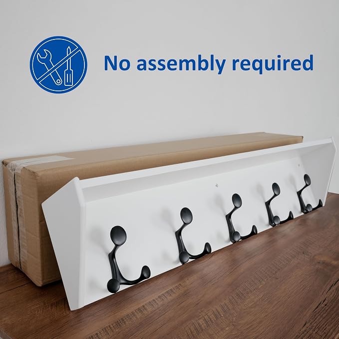 WEBI Wall Shelf with Hooks Underneath, 35” Long Wall Mounted Coat Rack with - Image 6
