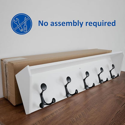WEBI Wall Shelf with Hooks Underneath, 35” Long Wall Mounted Coat Rack with - Image 6