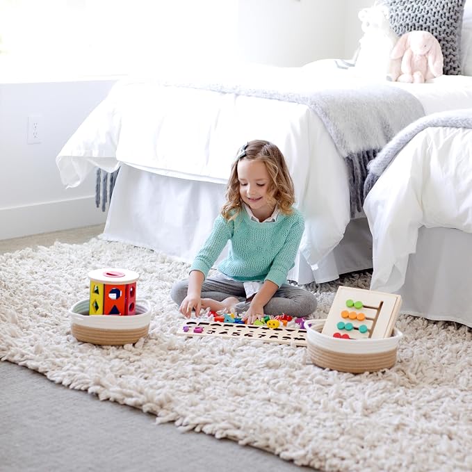 5-Piece Round Woven Cotton Rope Storage Baskets - Image 7
