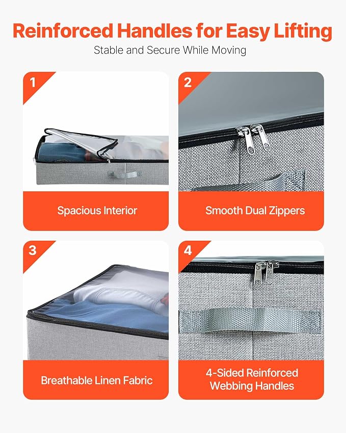 VEVOR Under Bed Storage with Clear Lids, 33.5 x 16.9 x 4.7 Inch, 45L Large - Image 7