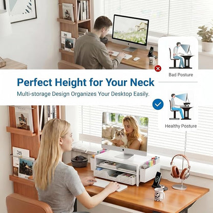 OPNICE Desk Organizers and Accessories, 2-Tier Computer Monitor Stand Riser - Image 3