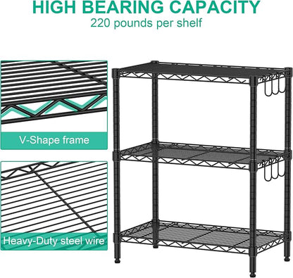 3-Tier Metal Shelf for Storage, Wire Shelving Unit Storage Rack Organizer Steel - Image 4
