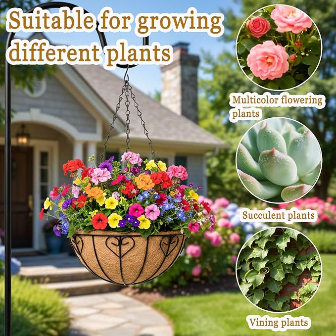 4 Pack Hanging Planters 14 Inch Metal Hanging Planter Basket Flower Pots - Image 5