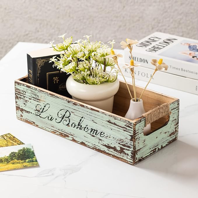 TIMRIS Farmhouse Distressed Wooden Storage Box, Rustic Bathroom Decor Box - Image 3