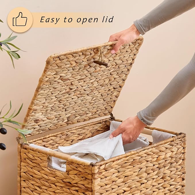 Large Laundry Hamper with Lid, Handwoven Hyacinth Rattan Clothes Hamper with - Image 8