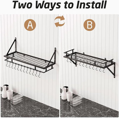 KES 30-Inch Kitchen Pan Pot Rack Wall Mounted Hanging Storage Organizer Wall - Image 7