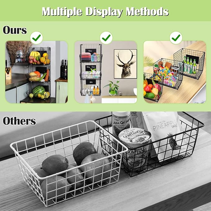 X-cosrack Metal Wire Basket Wall Mount, 3 Tier Wall Storage Basket Organizer - Image 8