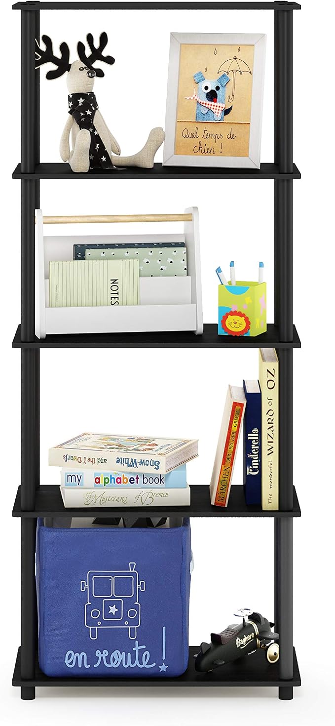 Furinno TURN-N-TUBE Storage Shelves, 5-Tier Book Shelf, Corner Shelf, Toolless - Image 4