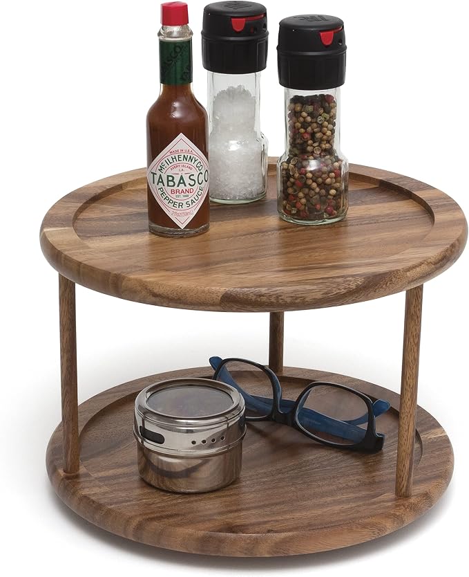 Lipper International 1302 Acacia Wood 2-Tier 10" Kitchen Turntable - Image 2