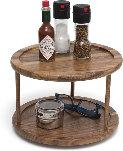 Lipper International 1302 Acacia Wood 2-Tier 10" Kitchen Turntable - Image 2