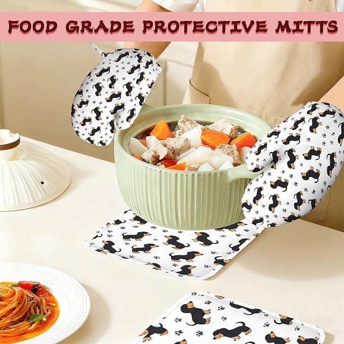 Cute Dachshund Dog Heat-Resistant Silicone Oven Mitts and Pot Holders 4 Piece - Image 7