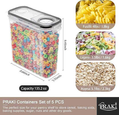 PRAKI 5PCS Cereal Containers Storage Set, BPA Free Airtight Food Storage - Image 2