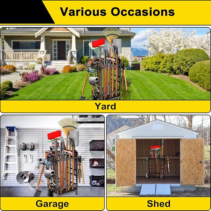 3 Tier Garden Tool Organizer, Garage Storage and Organization, Metal Yard Tools - Image 8