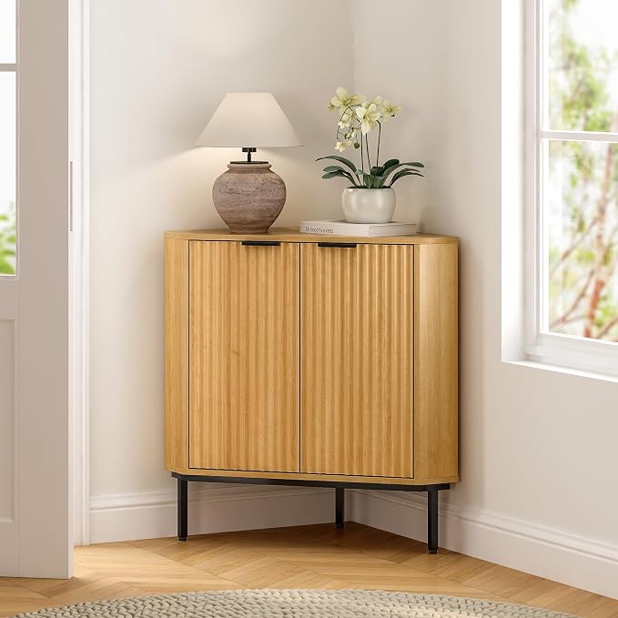 Fluted Corner Cabinet, Modern Small Corner Floor Cabinet - Image 9