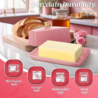 Flexzion Ceramic Pink European Butter Dish - Image 6