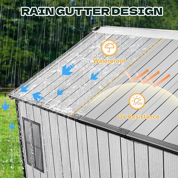 8 x 12 FT Plastic Outdoor Storage Shed, All-Weather Resin Garden Shed - Image 5