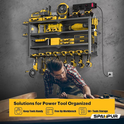 Heavy Duty 4-Tier Power Tool Organizer Wall Mount Rack, Quick Assembly Tool - Image 4