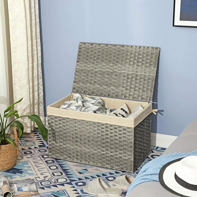 SONGMICS Storage Basket with Lid, Woven Blanket Storage Bin with Handles - Image 7