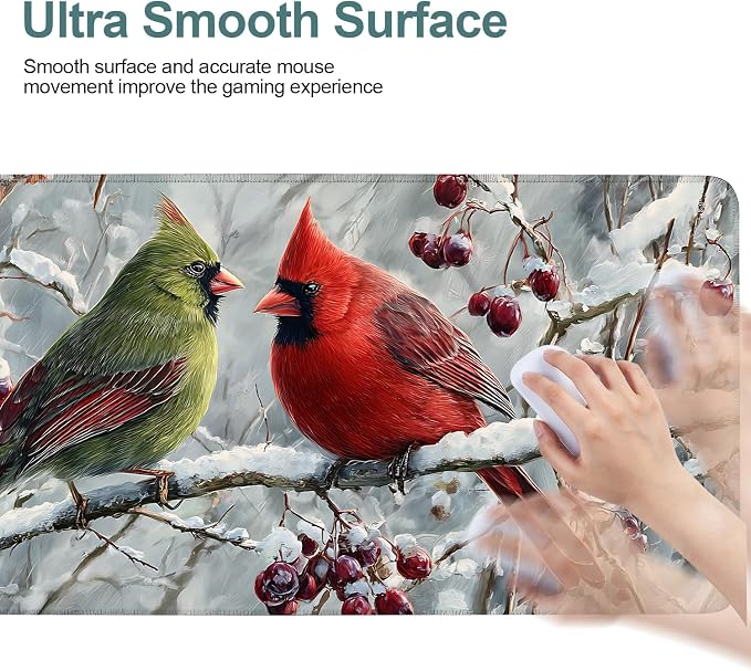 Winter Cardinal Bird Gaming Mouse Pad 35.4"x15.7"Desk Mat Anti-Slip Rubber Base - Image 5