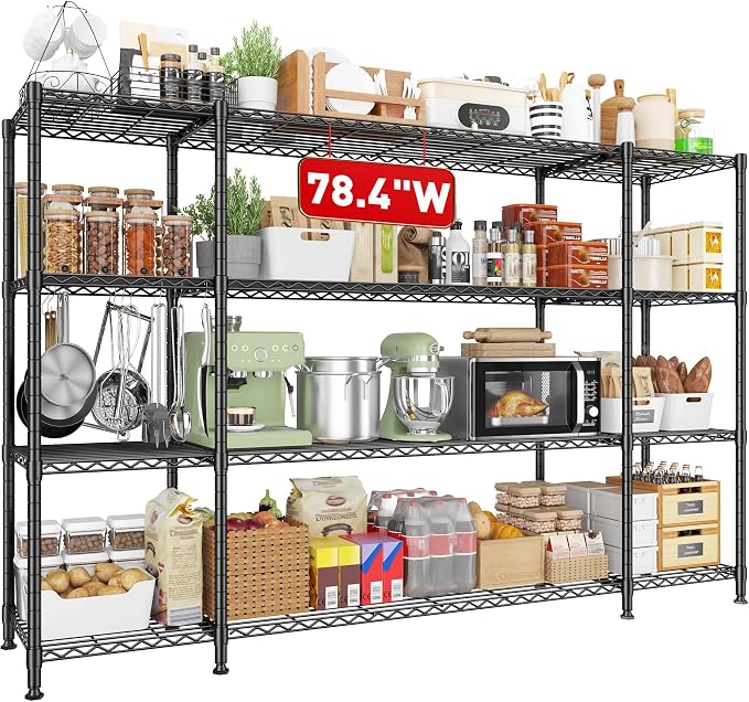 REIBII 78.4''W Garage Shelving Wire Shelving Unit Load 1500LBS, 4 Tier Metal by REIBII