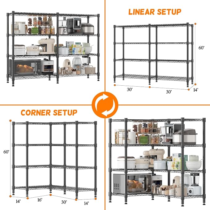 Homdox Heavy Duty Storage Shelves, 4 Tier Wire Shelving Unit, Adjustable Metal - Image 3