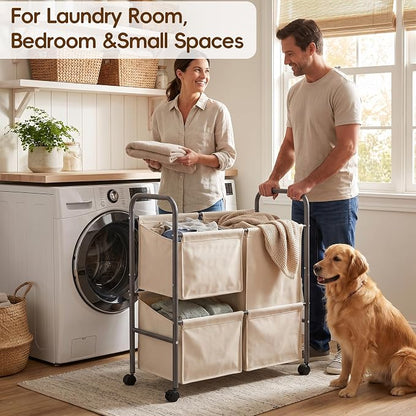 130L Laundry Hamper with Wheels, 3 Section Laundry Sorter Cart with Removable - Image 7