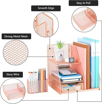 Topwey Rose Gold Desk Accessories, Office Supplies Desk Organizer Caddy - Image 2