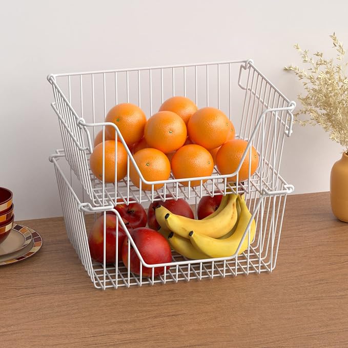 Stackable Wire Metal Baskets Cabinet Organizer Sturdy Metal Wire Pantry Freezer - Image 4