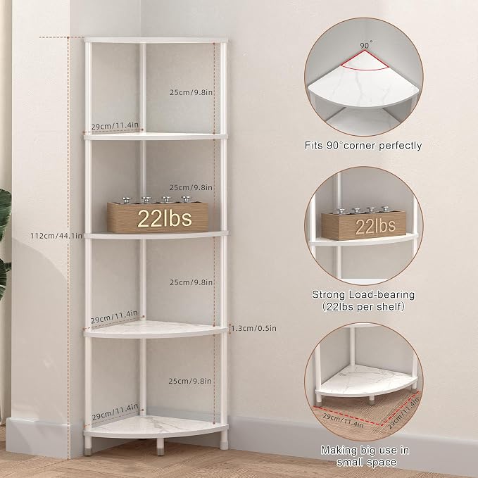 5 Tier Corner Shelf Stand, 44.1" Kitchen Shelf Organizer - Image 3