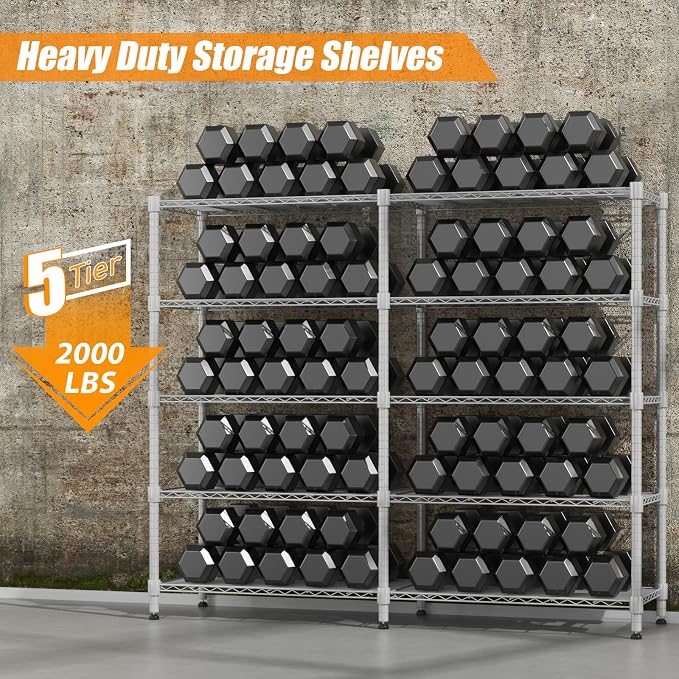 Homdox 5-Tier Adjustable Metal Storage Shelves, Space-Saving Corner Rack - Image 8
