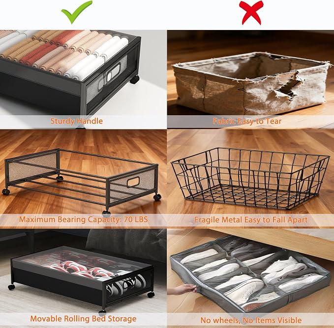 Under Bed Storage with Wheels, Rolling Underbed Storage Organizer, Heavy Duty - Image 3