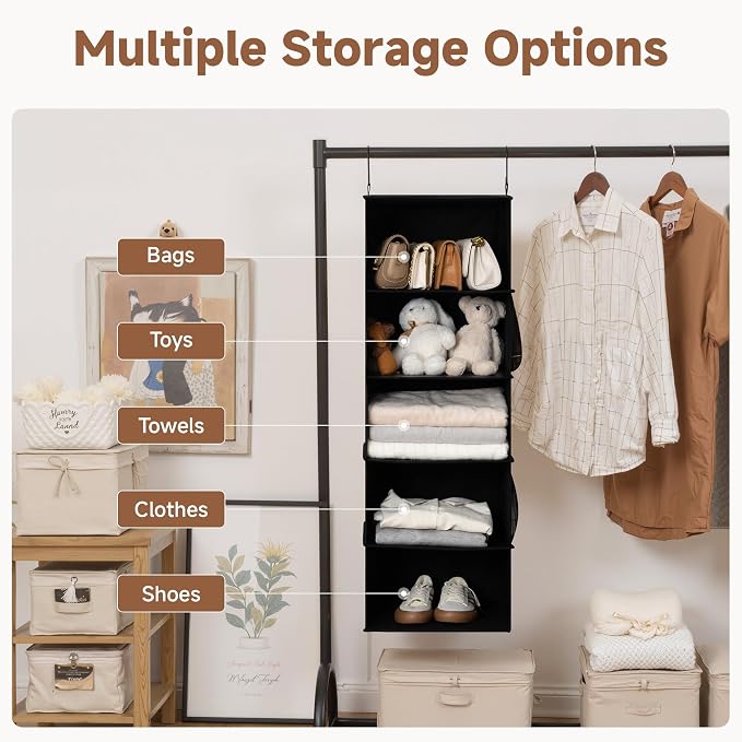 StorageWorks 5-Shelf Hanging Closet Organizers, Foldable Closet Storage - Image 4