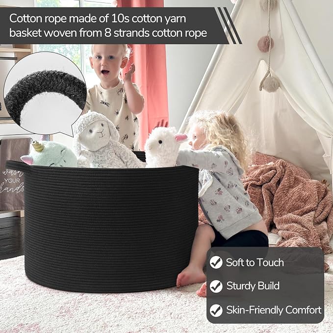 INDRESSME 115L Extra Large Black Blanket Basket, Dog Toy Bin Shoe Baskets Toy - Image 3