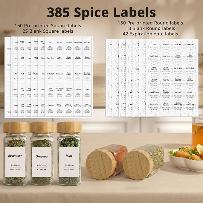 SHOWIN Spice Jars with Label, 4oz Spice Containers with Bamboo Lids 24pcs - Image 3