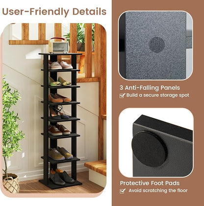 Tangkula 8-Tier Vertical Shoe Rack, Space-Saving Corner Shoe Organizer - Image 6