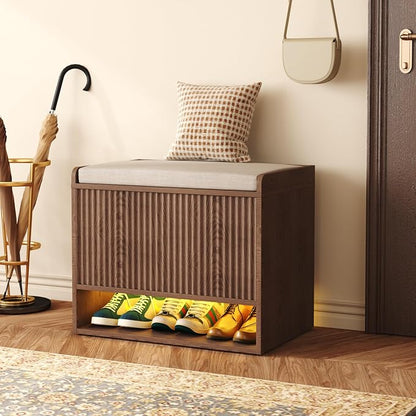 HOMEFORT 23.6" Fluted Shoe Storage Bench, Small Entryway Bench by HOMEFORT