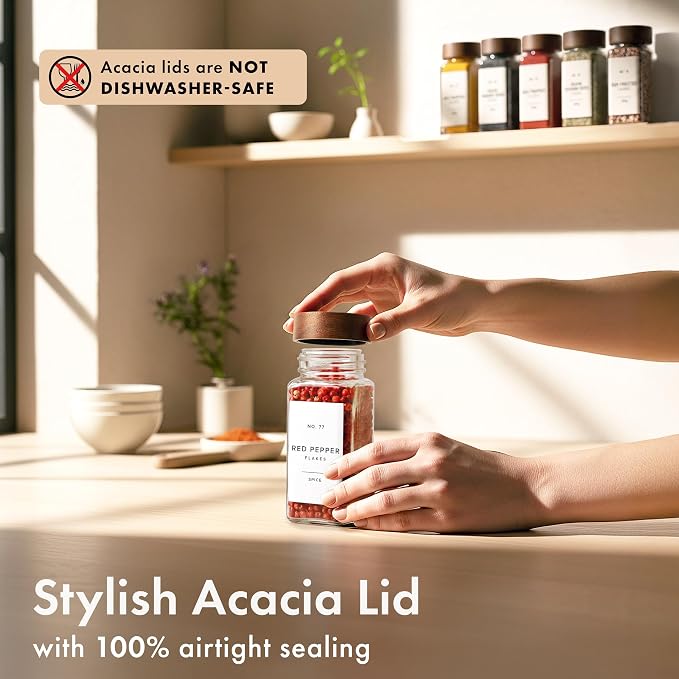 EDELHAUS Glass Spice Jars with Label, 24x Acacia Wooden Lids - Image 5