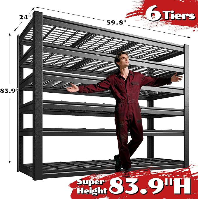 59.8" W Metal Shelving 6 Tier Garage Shelving 3750LBS Storage Shelves - Image 2