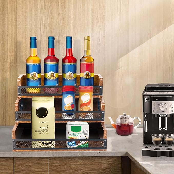 Liquor Bottle Display Shelf, Coffee Syrup Rack Organizer, 3 Step Countertop - Image 2