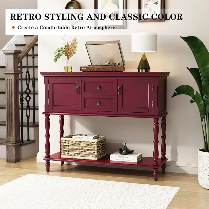 ARTPOWER Console Table with 2 Drawers, Retro Entryway Table with 2 Door - Image 6