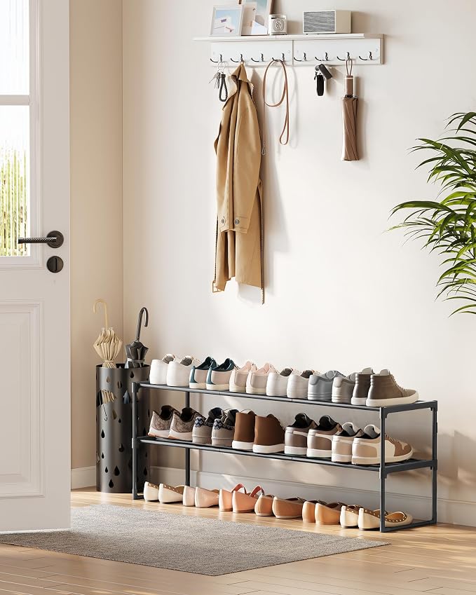 SONGMICS Shoe Rack, 2-Tier Shoe Organizer, Metal Storage Shelf, Upright or - Image 2