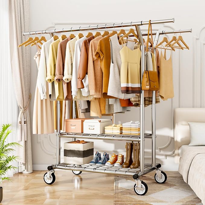 HYSEYY Heavy Duty Clothes Rack, Rolling Clothing Rack - Image 7