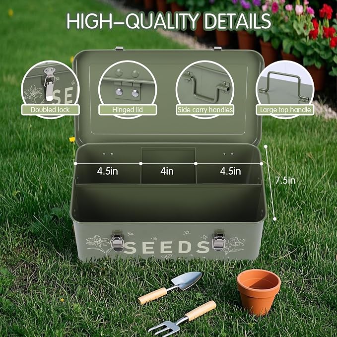 Seed Storage Organizer with Lid, Metal Seed Bin Seed Packet Container with 100 - Image 4