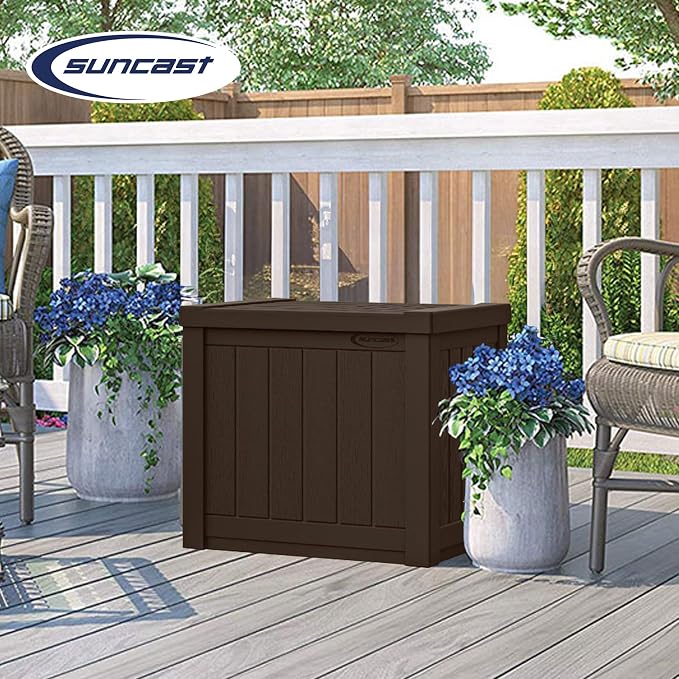 Suncast 17 x 22 Inch Resin 22-Gallon Patio Storage Deck Box, Java Brown - Image 4