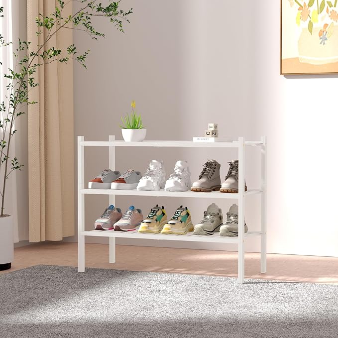 3 Tier Bamboo Shoe Rack for Closet Free Standing Wood Shoe Shelf Storage - Image 2