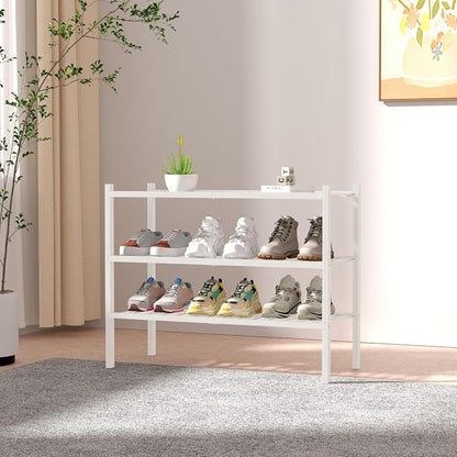 3 Tier Bamboo Shoe Rack for Closet Free Standing Wood Shoe Shelf Storage - Image 2