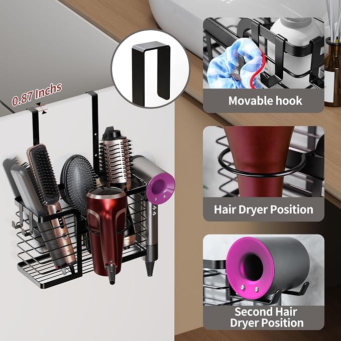 YIGII Hair Dryer Holder, 3 in 1 Hair Tools Organizer Blow Dryer Holder - Image 3