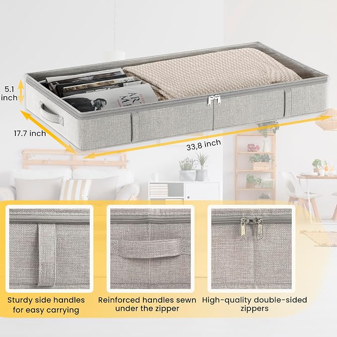 Gray Low Profile Under Bed Storage Containers 5 inches high, 33.8"x 17.7"x 5.1" - Image 3