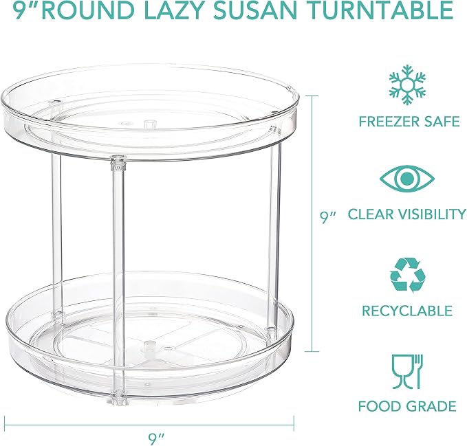 URALFA 2 Tier Lazy Susan Turntable, 9 Inch Clear Tiered Lazy Susan Organizer - Image 6