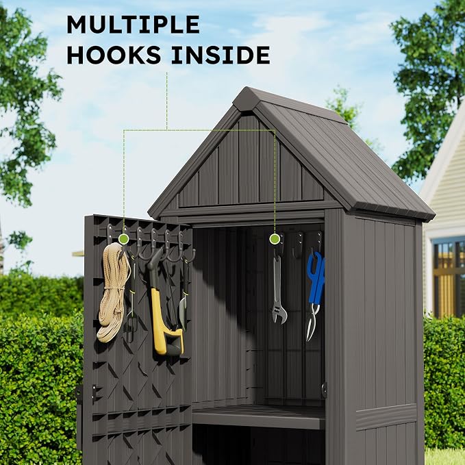 Vertical Outdoor Storage Shed, Waterproof Resin Outdoor Storage Cabinet - Image 3